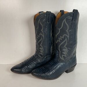Vintage Nocona Dark Blue Python Cowboy Boots 9 EE Back Cut Snakeskin USA Made